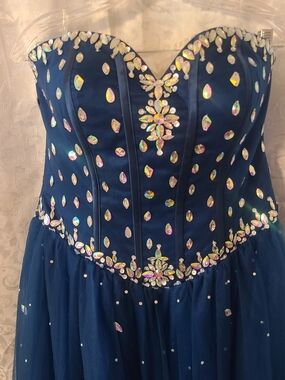Strapless Navy Blue Sequin Bustier Dress